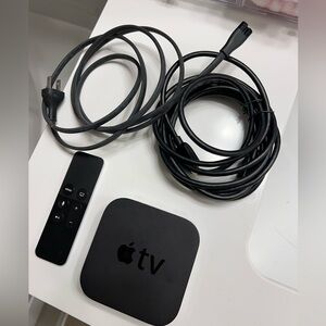 Apple TV HD (with remote, power cord, and HDMI cord)